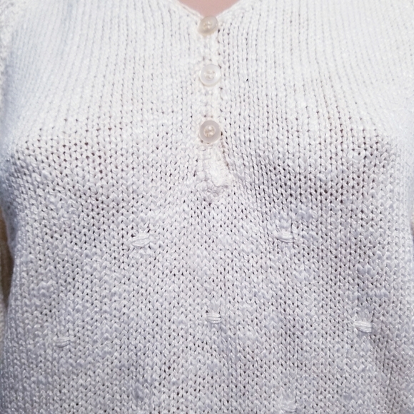 Vintage 80's retro glam cream neutral v neck granny core sweater MEDIUM - Picture 2 of 6